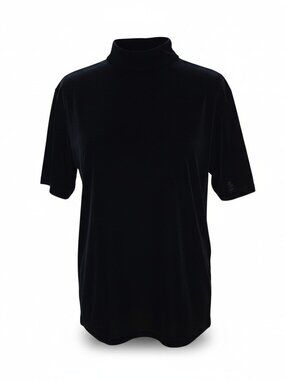 Denim & Co. Top Women's Mock Neck Black Velour Short Sleeve Large